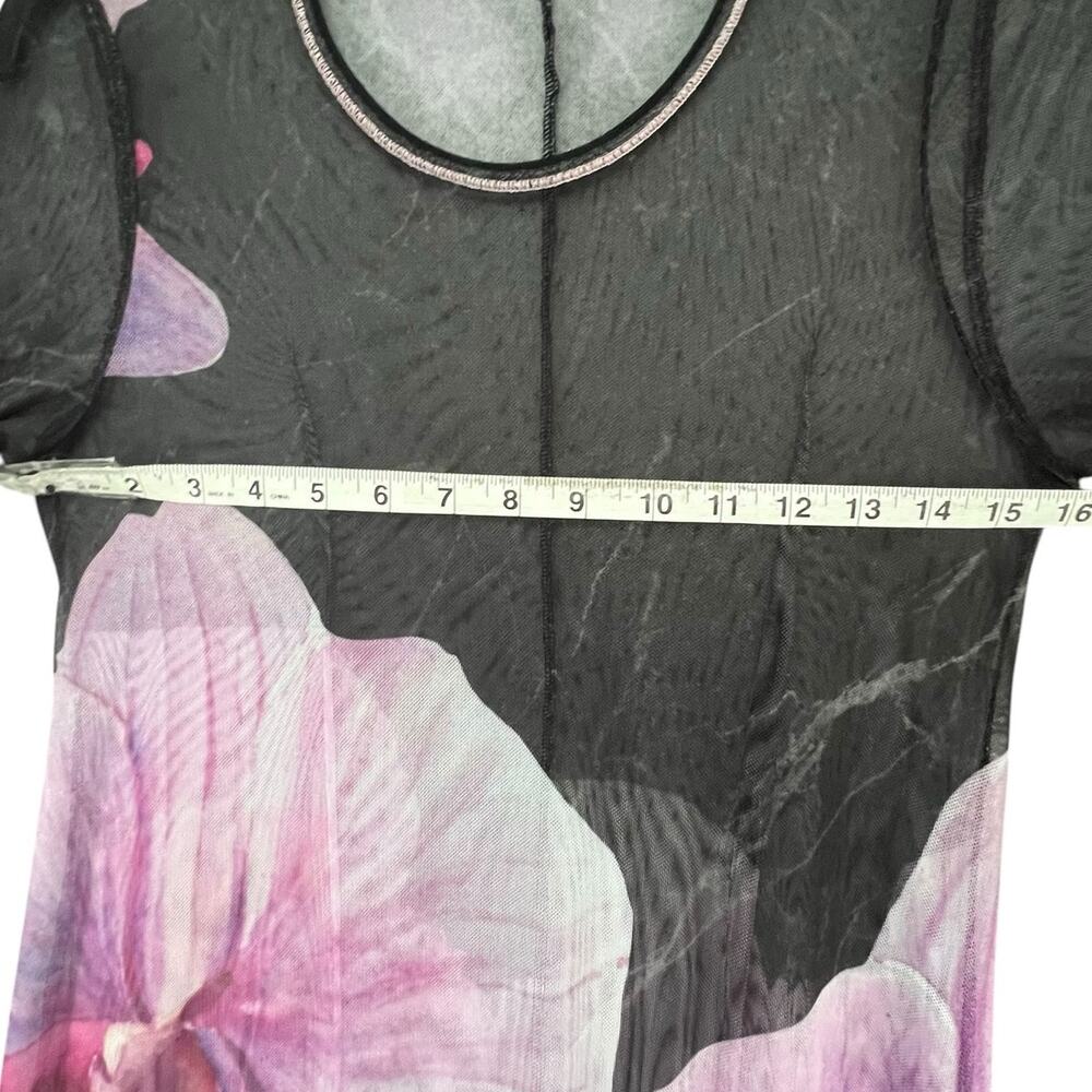 Beate Heymann Orchid Maxi Dress Womens 8 Black Purple Sheer Stretch Boho Chic - Picture 5 of 13